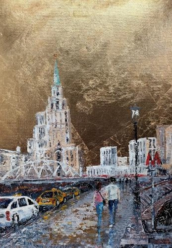 Картина Масло Москва площадь трёх вокзалов художника Феоктистов Вячеслав
