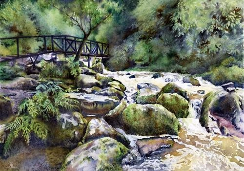 Картина Акварель Бурные воды реки Ойрок художника Булучевская Татьяна