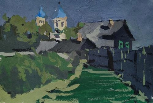 Картина Темпера Деревня «Коуровская слобода» Скоро дождь.  Июль 2015  художника Шихов Андрей