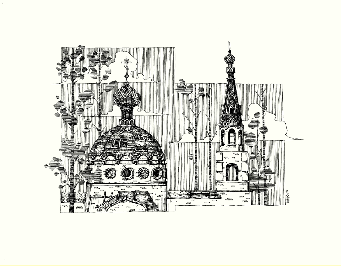 Картина Смешанная техника Здесь был Бог. Церковь Покрова. Хотнежа. художника Колтыгин Семён