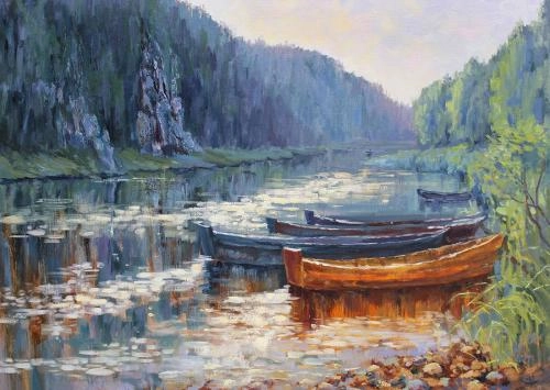 Картина Масло Чусовские лодки. У дороги на Рассоленки художника Тютина-Зайкова Екатерина
