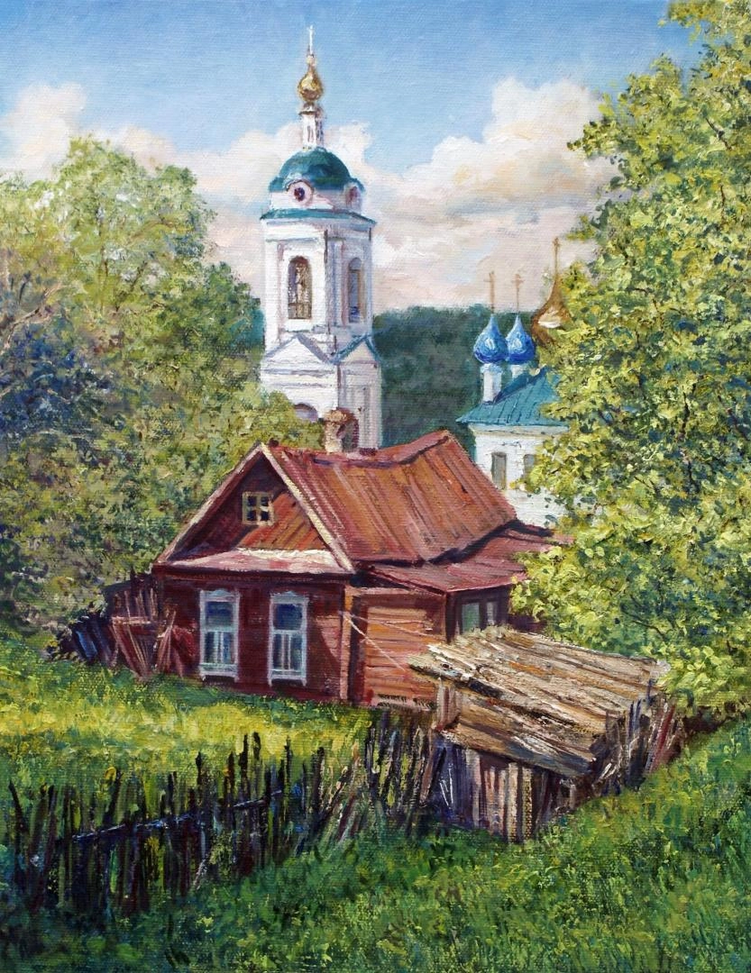 Картина Масло Деревенька художника Семакова Лариса