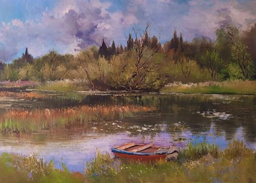 Картина Масло Речка Утка художника Леднев Александр