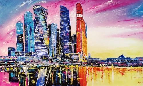 Картина Масло Москва Сити художника Литвинов Андрей