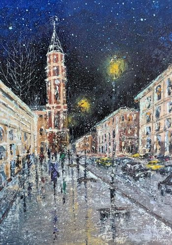 Картина Масло Ночной и зимний Санкт-Петербург. Невский Проспект. художника Феоктистов Вячеслав