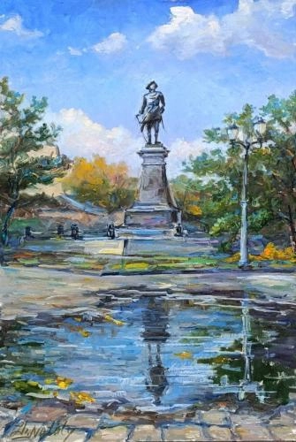 Картина Масло Отражение. Осень. Петр Первый Антокольского в Таганроге. Пленэр ZhNataly художника Журавлёва Наталья