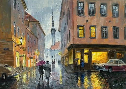 Картина Масло Советский Таллин. Сумерки на улице Пикк. художника Болотов Александр