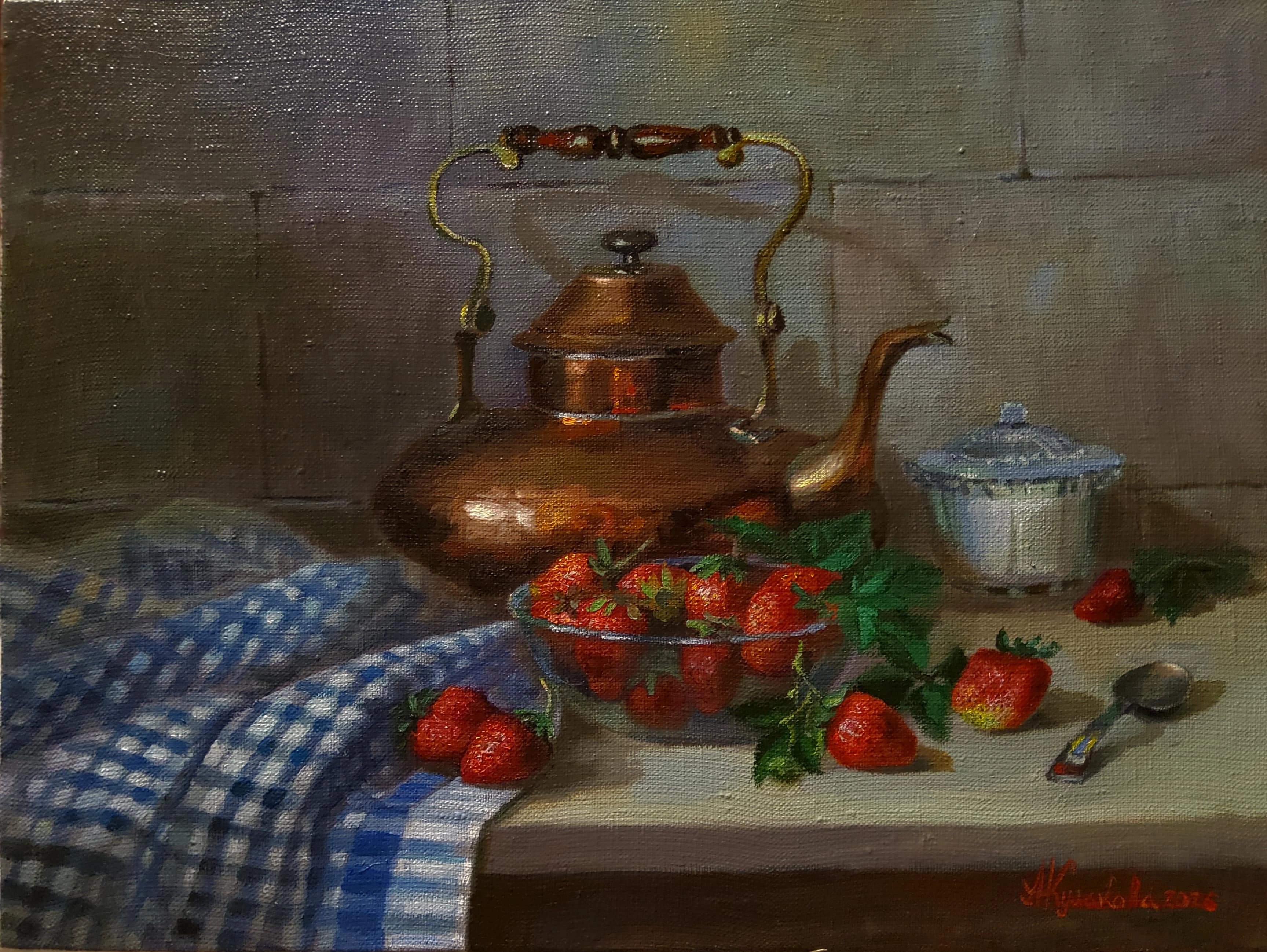Картина Масло С клубникой и медным чайником  художника Кулакова Александра