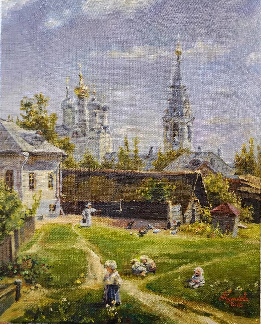 Картина Масло Московский дворик.  Копия В.Д.Поленова, фрагмент.  художника Кулакова Александра