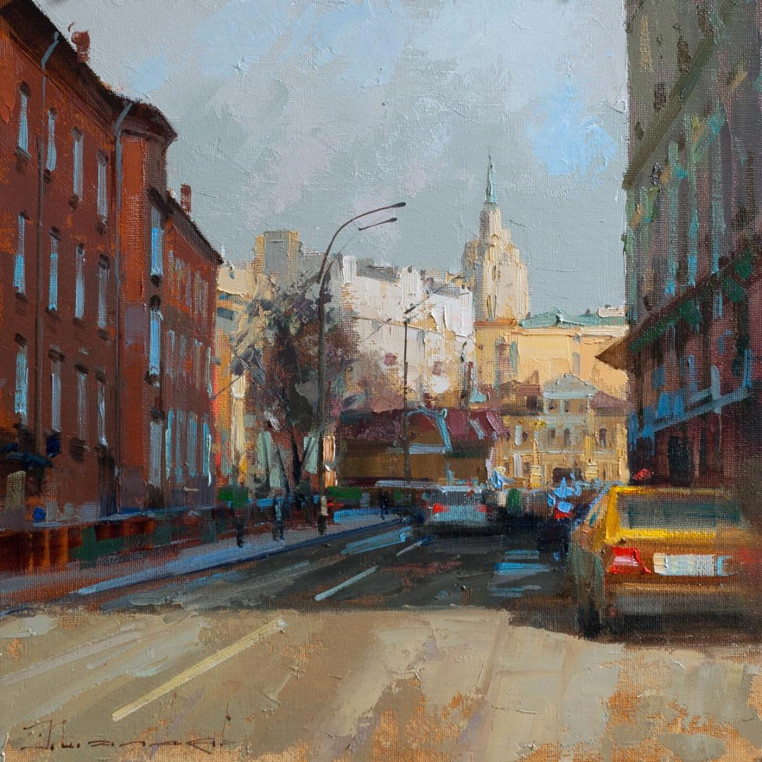 Картина Масло К вечеру Москву порадовало солнце. Красноворотский проезд. художника Шалаев Алексей