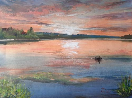 Картина Масло Рассвет на пруду художника Леднев Александр