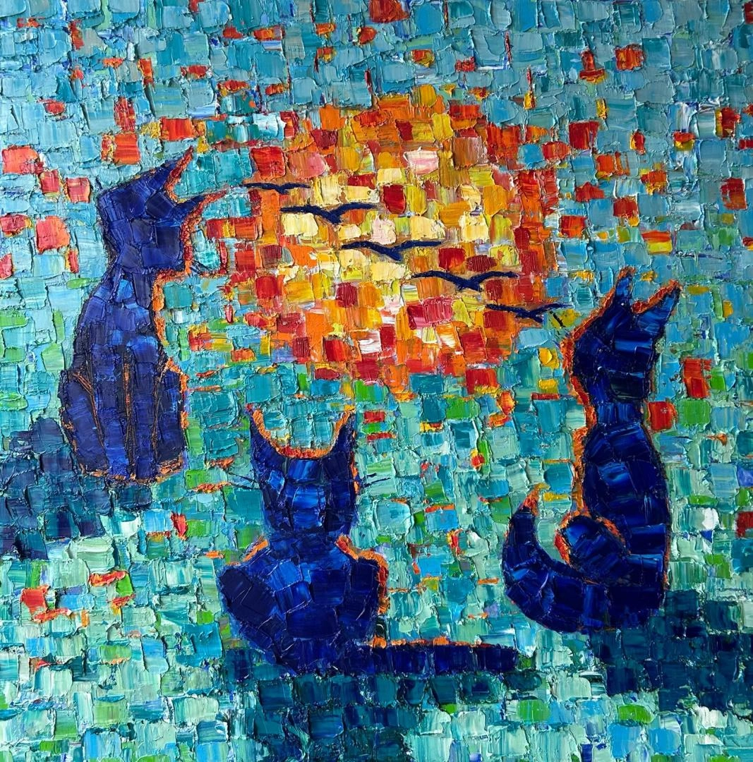 Картина Масло Три кота художника Смучинская Алина