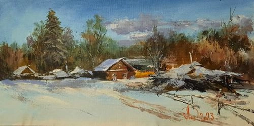 Картина Масло Деревня зимой художника Леднев Александр