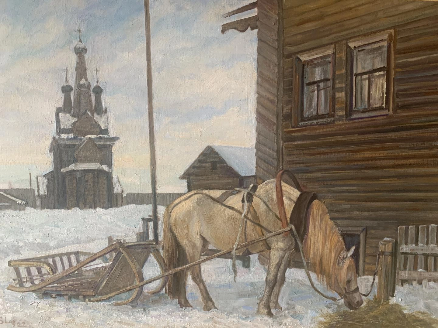 Картина Масло Кижи. Зимние будни художника Логинов Сергей 