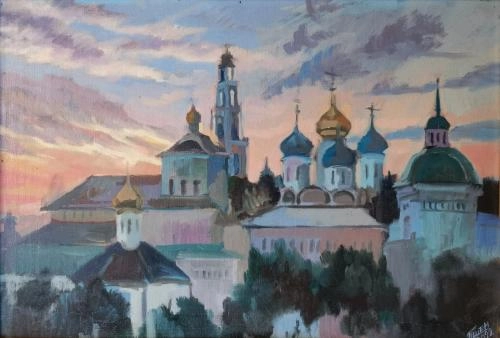 Картина Масло Закат в Сергиевом Посаде художника 
