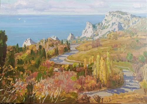 Картина Масло Крым. Симеиз. Дорога к горе Кошка художника Ольхов Владимир Николаевич 