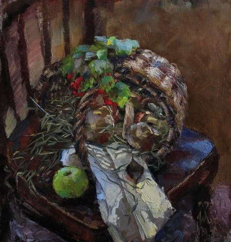 Картина Масло Грибная корзинка. Солнечные зайчики художника Ширяева-Колосова Мария