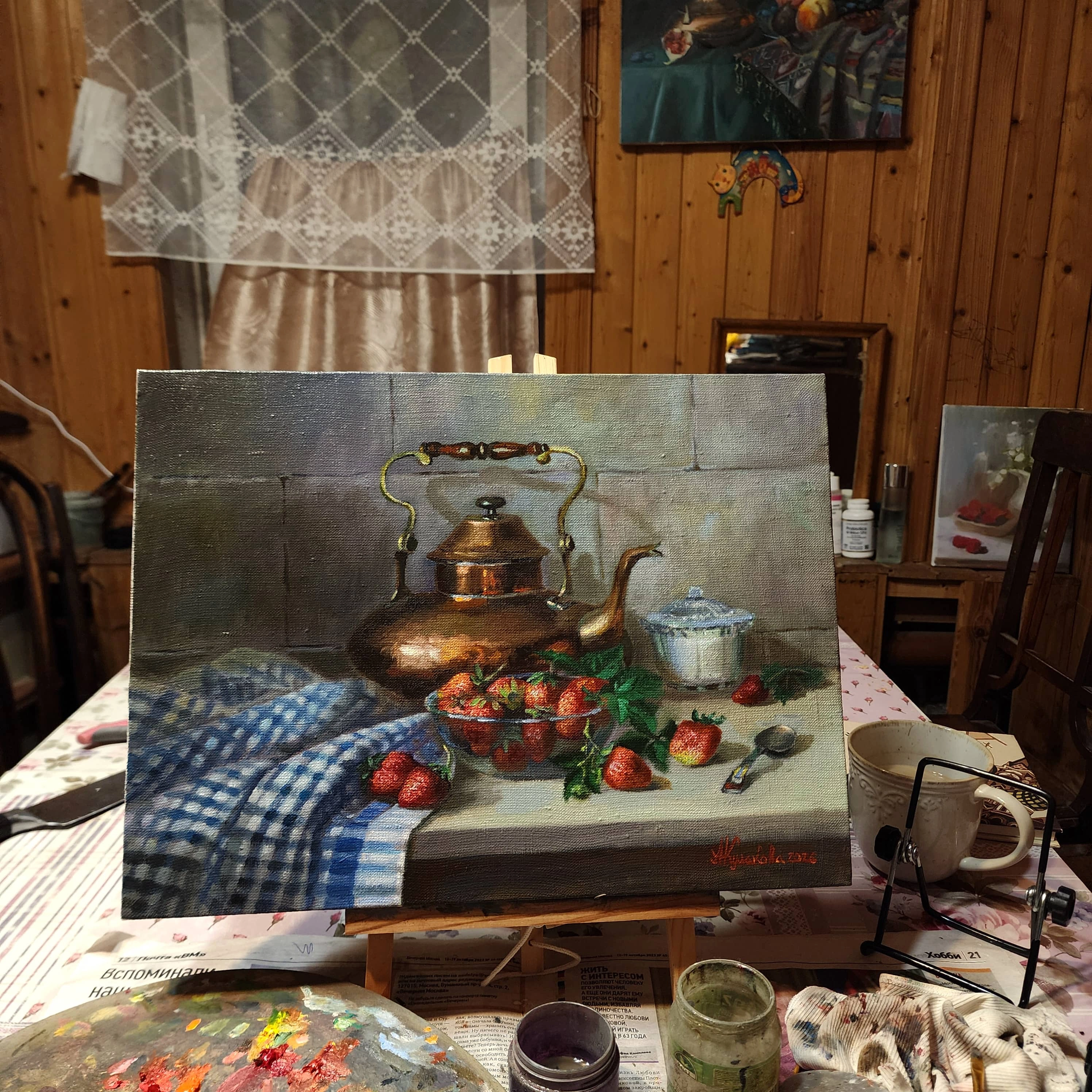 Картина Масло С клубникой и медным чайником  художника Кулакова Александра