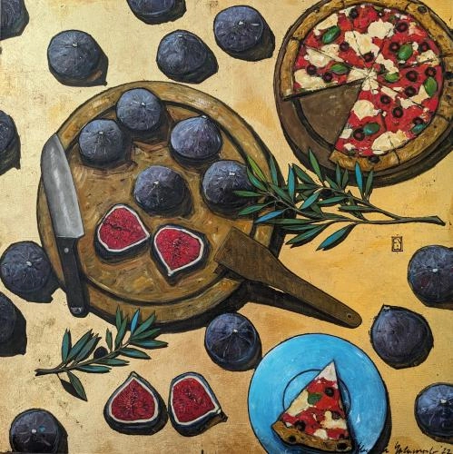 Картина Масло Пицца,инжир и веточка оливы художника Урванцев Евгений