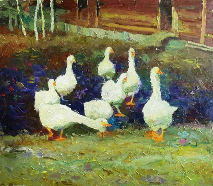 Картина Масло Гуси художника Рудник Михаил