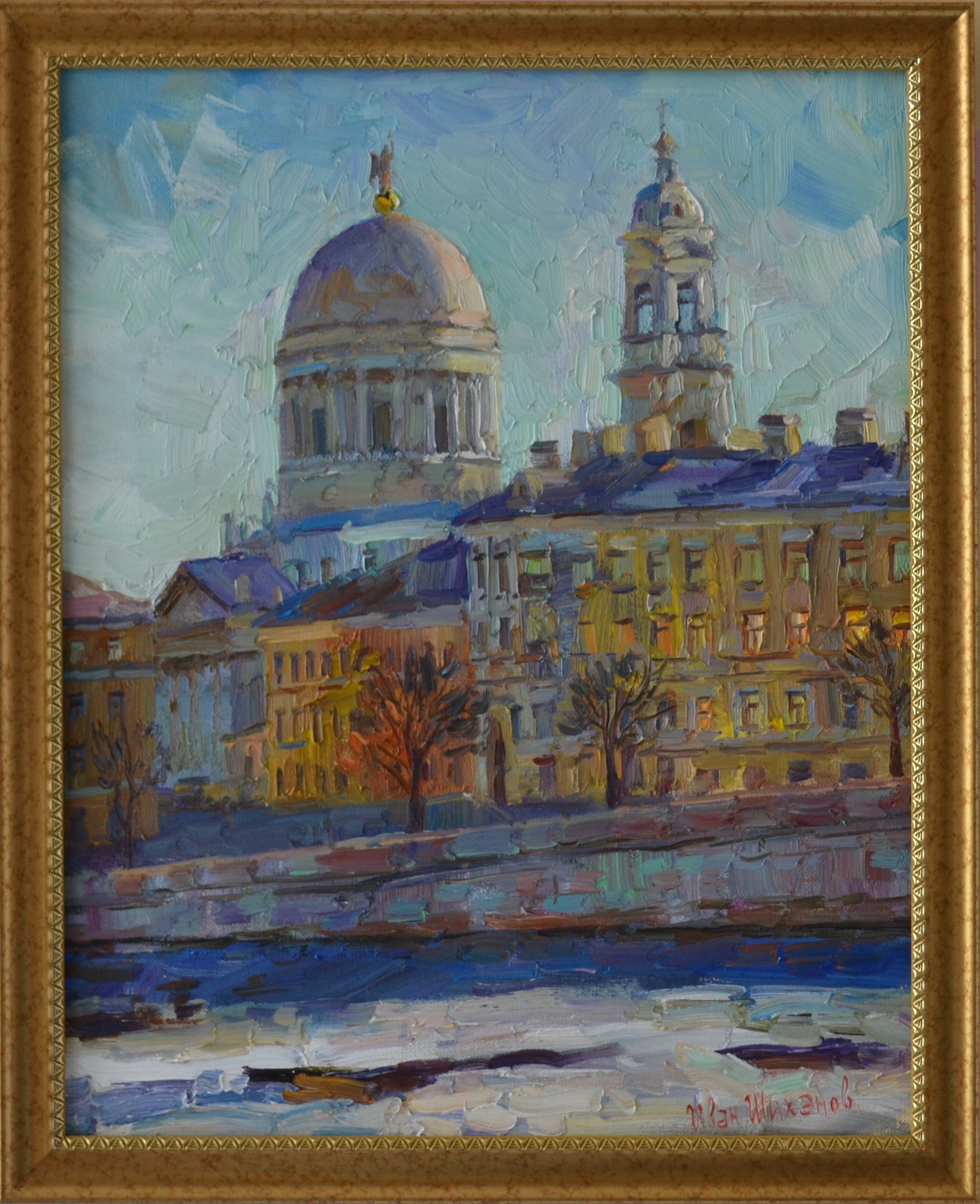 Картина Масло Вид на Екатерининскую церковь с Тучкова моста в марте. художника Иван Шиханов