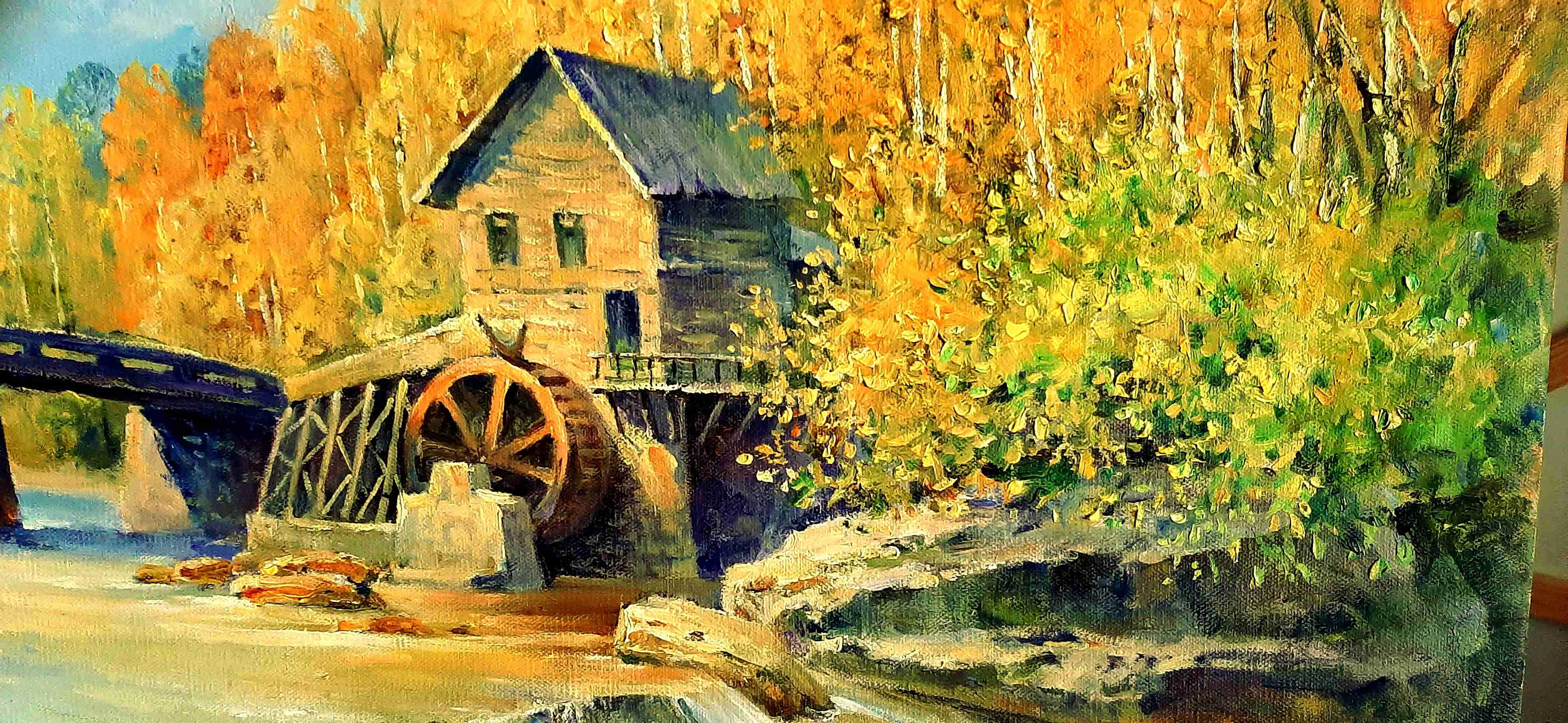 Картина Масло Мельница. Золотая осень художника Хон Андрей