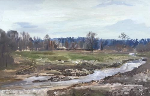 Картина Масло Весна. Пойма реки художника Машин Игорь