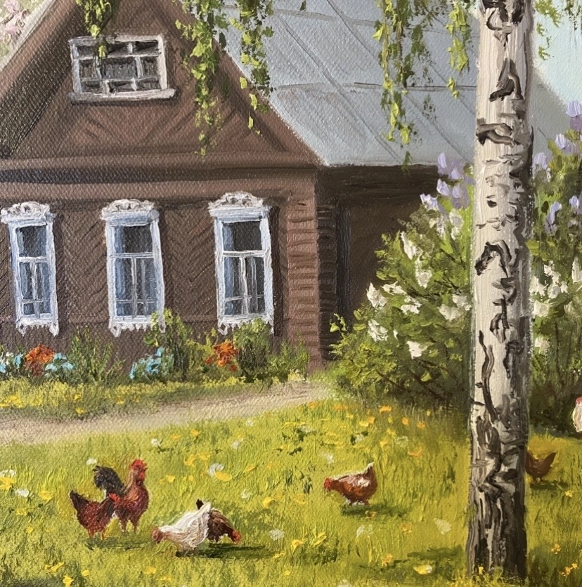 Картина Масло Расцвела сирень у дома художника Тикунова Ольга