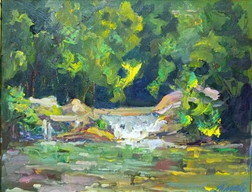 Картина Масло Водопад в лесу. Пленэр ZhNataly художника Журавлёва Наталья