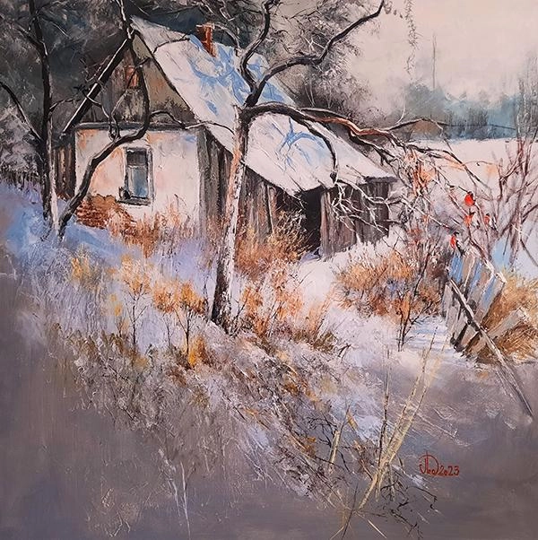 Картина Масло На зимней даче художника Леднев Александр