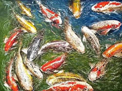 Картина Масло Карпы Кои художника Литвинов Андрей