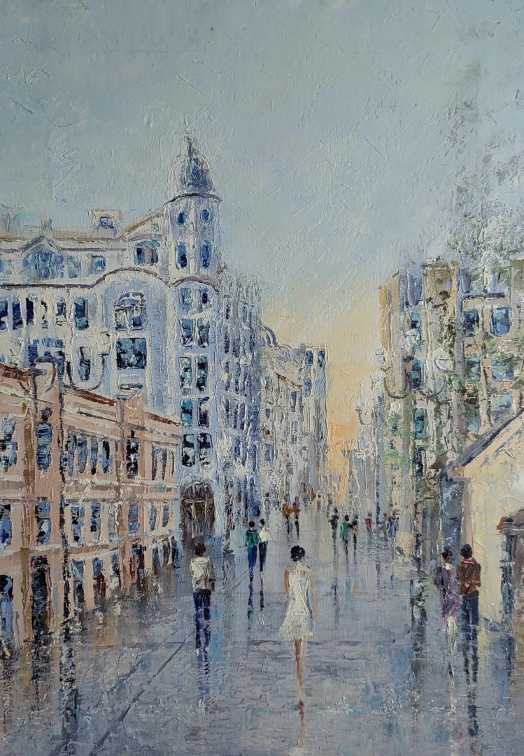 Картина Масло Москва. Весенний Арбат художника Феоктистов Вячеслав