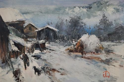 Картина Масло Хозяйский двор художника Леднев Александр