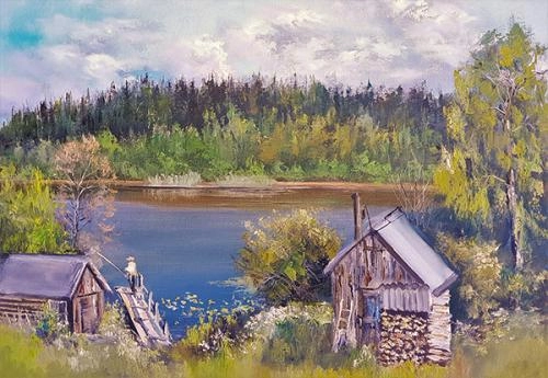 Картина Масло Карельский дворик художника Леднев Александр