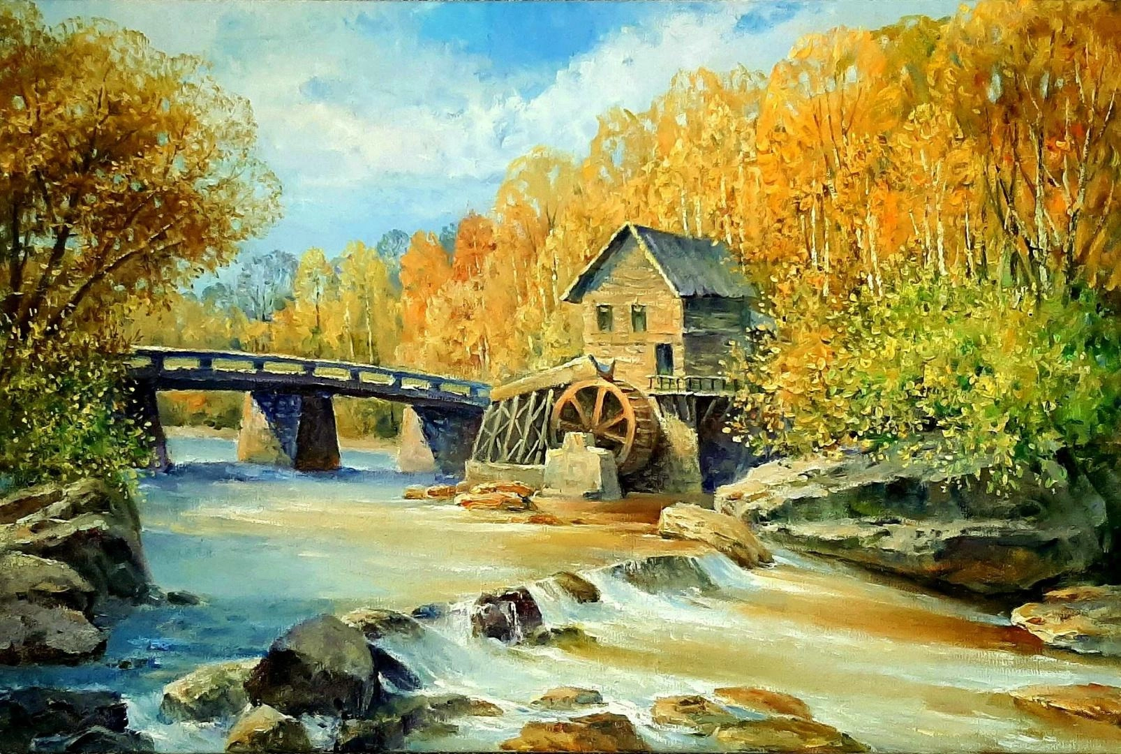 Картина Масло Мельница. Золотая осень художника Хон Андрей