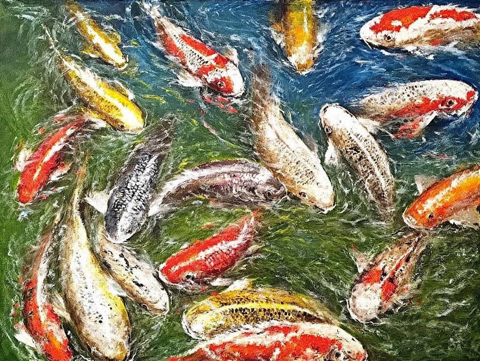 Картина Масло Карпы Кои художника Литвинов Андрей
