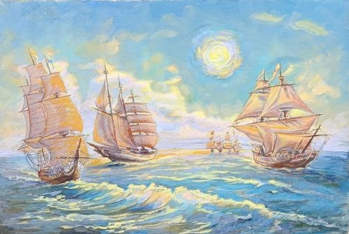 Картина Масло Парусные фрегаты. Живопись ZhNataly художника Журавлёва Наталья