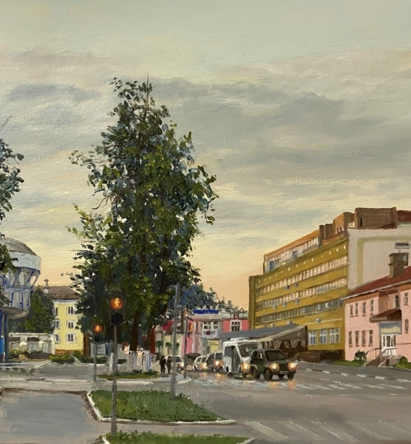 Картина Масло г.Озеры, вечер. художника Тикунова Ольга