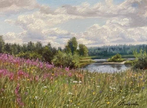 Картина Масло Иван-чай цветет художника Тикунова Ольга