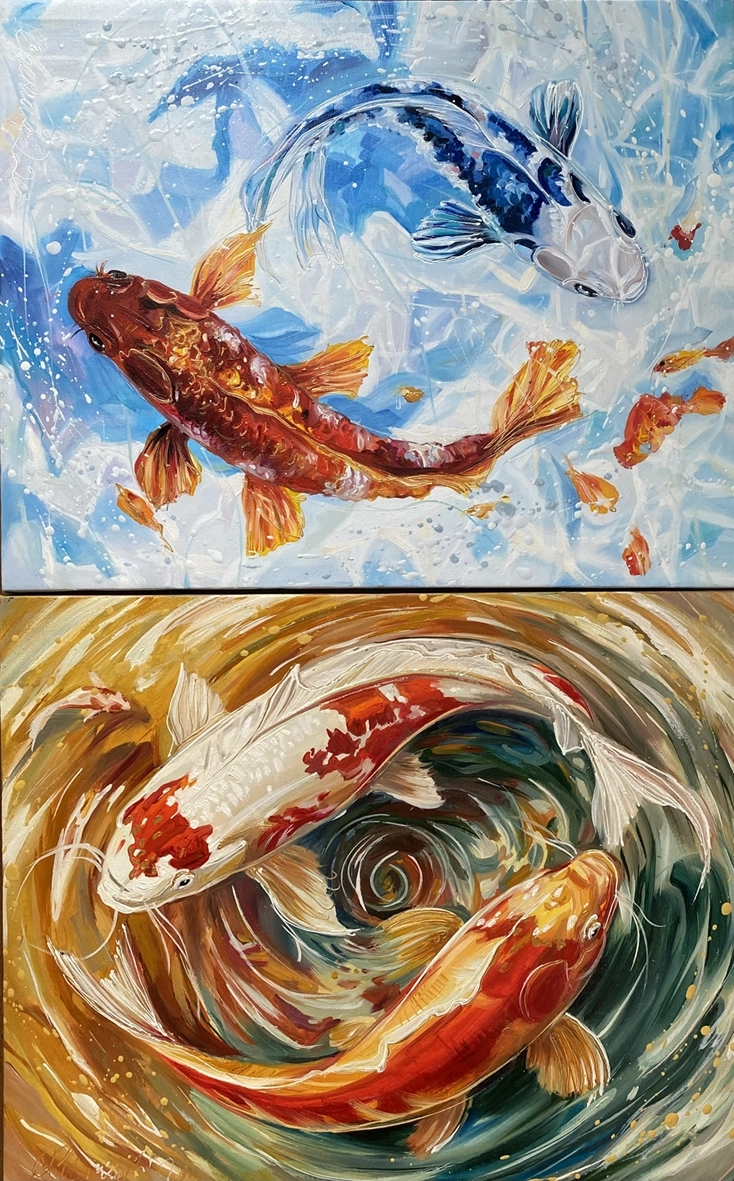 Картина Масло Карпы кои художника Чернова Ольга