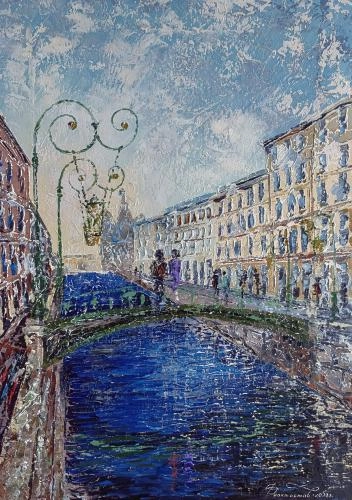 Картина Масло Санкт Петербурга. Итальянский мостик и храм Спаса на Крови художника Феоктистов Вячеслав