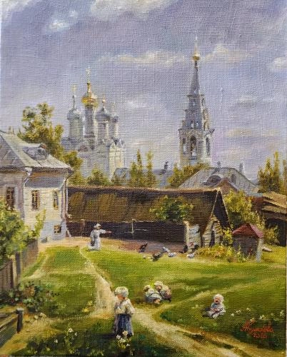 Картина Масло Московский дворик.  Копия В.Д.Поленова, фрагмент.  художника Кулакова Александра