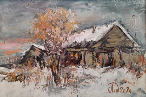 Картина Масло Заснеженный домик художника Леднев Александр