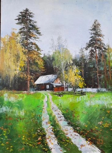Картина Масло Домик на турбазе художника Леднев Александр