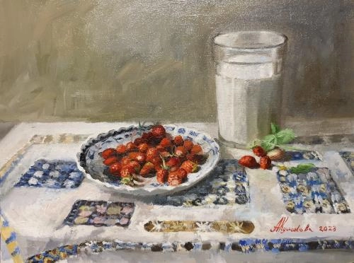Картина Масло Земляника с молоком  художника Кулакова Александра