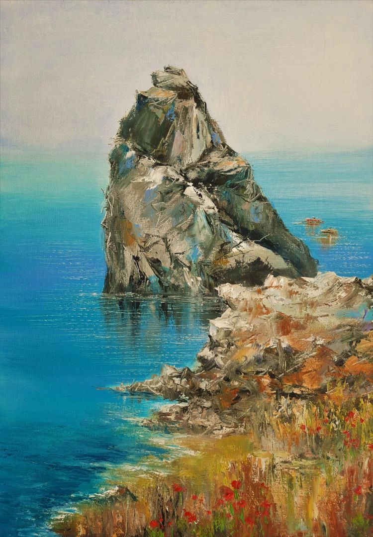 Картина Масло Маки у скалы Дива художника Леднев Александр