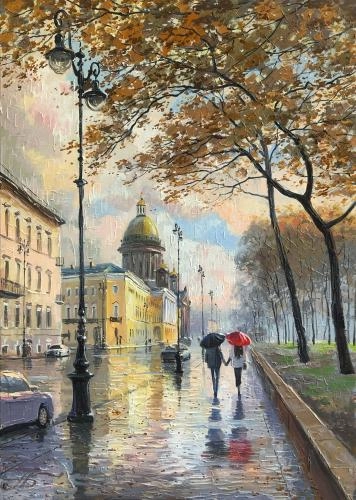Картина Масло Предзакатный свет. Двое. Петербург.  художника Болотов Александр