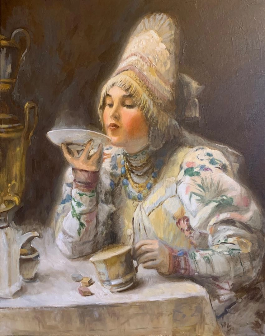 Картина Масло Вольная копия Маковского К.Е. «За чаем» художника Маймистова Мария