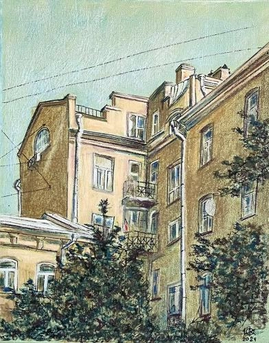 Картина Смешанная техника Дворик в Колокольниковом переулке художника Качановская Ольга