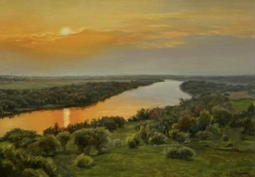 Картина Масло Золотая заря перед дождем художника Тикунова Ольга